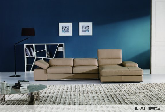 藍色客廳，L型沙發